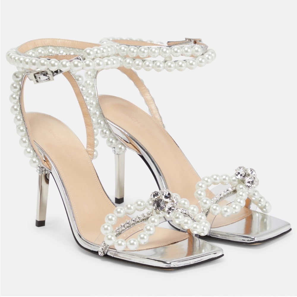 Mach & Mach Embellished Metallic Leather Sandals